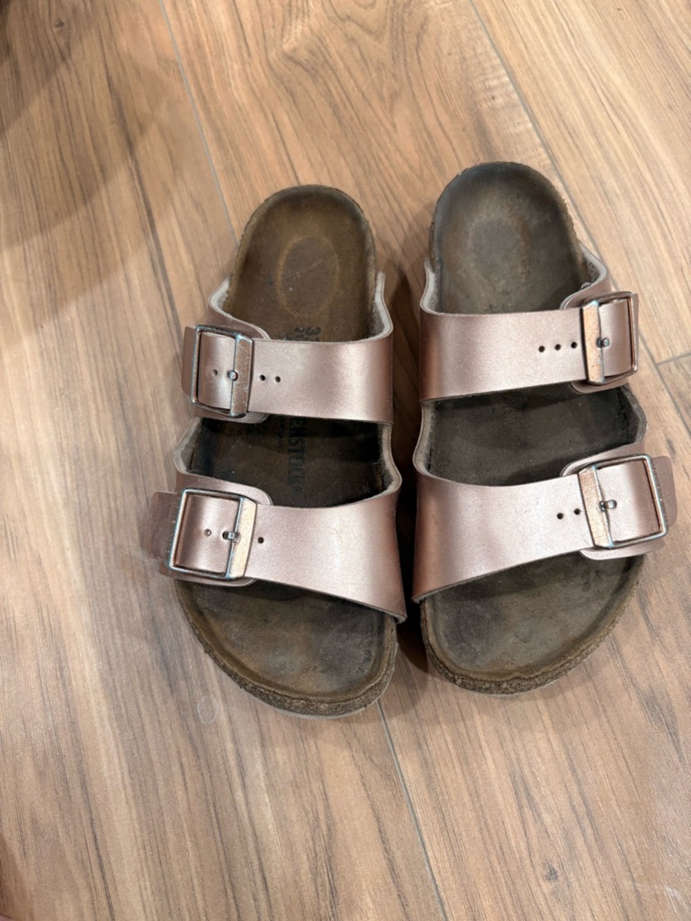 Birkenstock Kids Double-Strap Metallic Rose Gold Sandals
